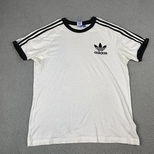 Adidas T-Shirt Mens Large White 100% Cotton Crew Neck Raglan Sleeve Pullover
